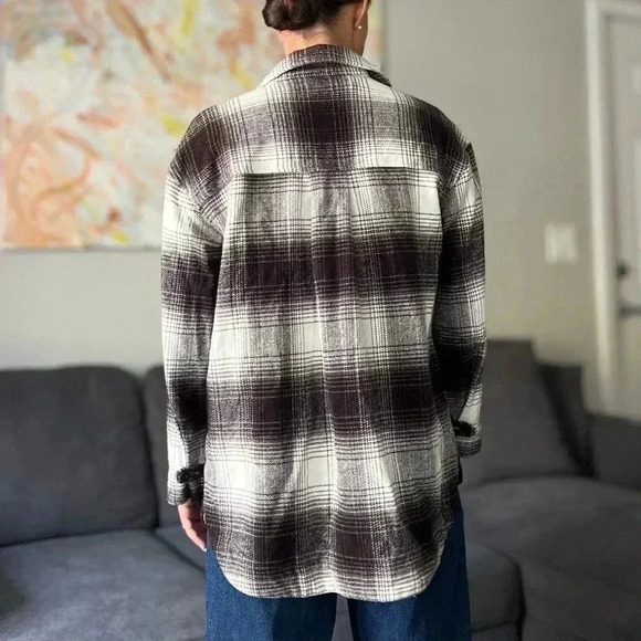 Madewell Twill Flannel Shirt-Jacket - Black and White Windowpane Plaid - Size S - Picture 3 of 7